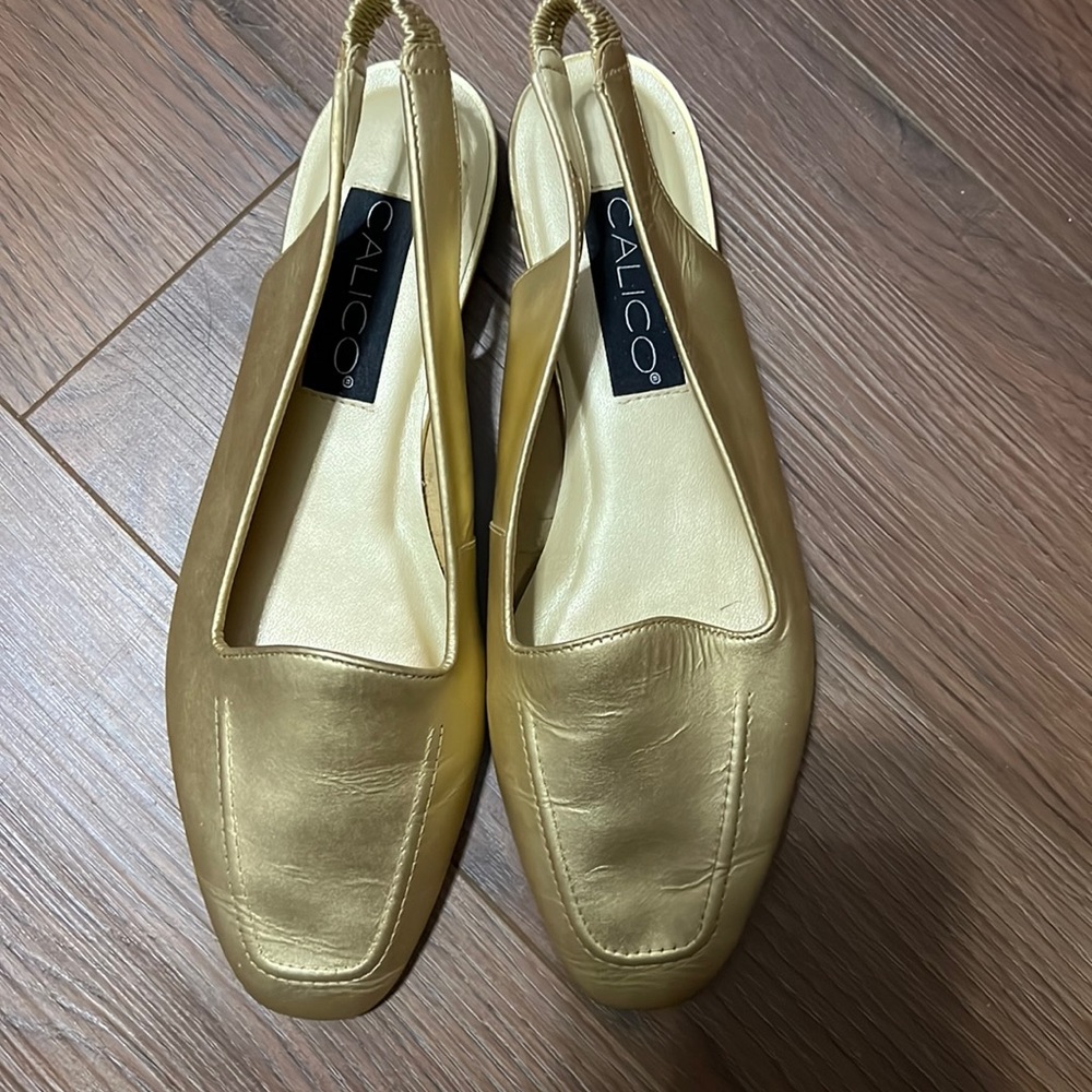 Leather Calico light gold flats 10M Sling back Classy Classic Versatile - Picture 10 of 10